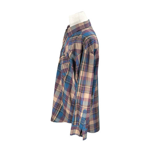 Ely Cattleman Western Shirt Men’s 2XL XXL Brown Blue Plaid Pearl Snap Button-Up - Picture 4 of 9